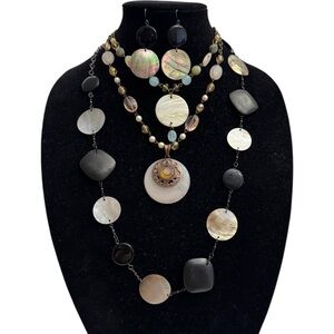 Lot of 4 Cookie Lee Jewelry Pieces Necklaces Earring Bundle Signed Abalone Shell